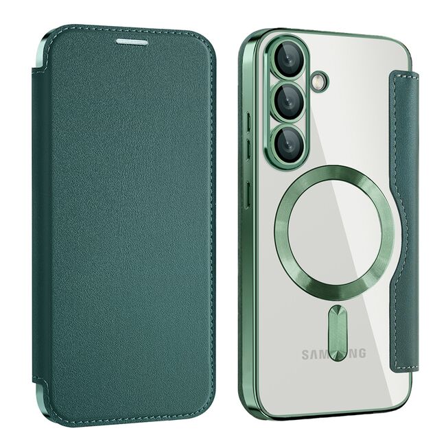 Husa pentru  Samsung Galaxy S25 EliteBook Executive Tip Carte cu Protectie RFID, Compatibilitate MagSafe si protectie lentile Transparent - Verde