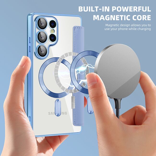 Husa pentru  Samsung Galaxy S25 Ultra MagFold Executive Tip Carte cu Protectie RFID, Compatibilitate MagSafe si protectie lentile transparent - Albastru deschis