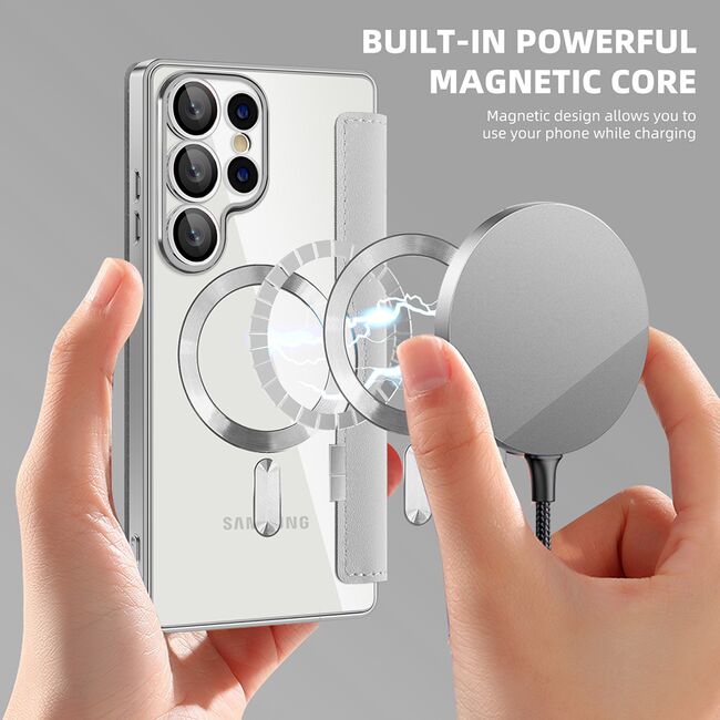 Husa pentru  Samsung Galaxy S25 Ultra MagFold Executive Tip Carte cu Protectie RFID, Compatibilitate MagSafe si protectie lentile transparent - Gri
