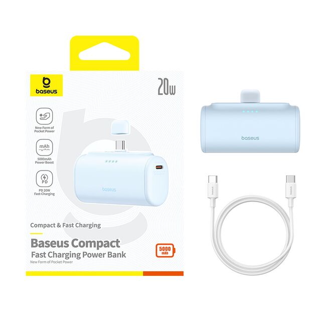 Acumulator Extern Type-C, 20W, 5000mAh + Cablu Type-C - Baseus - Blue