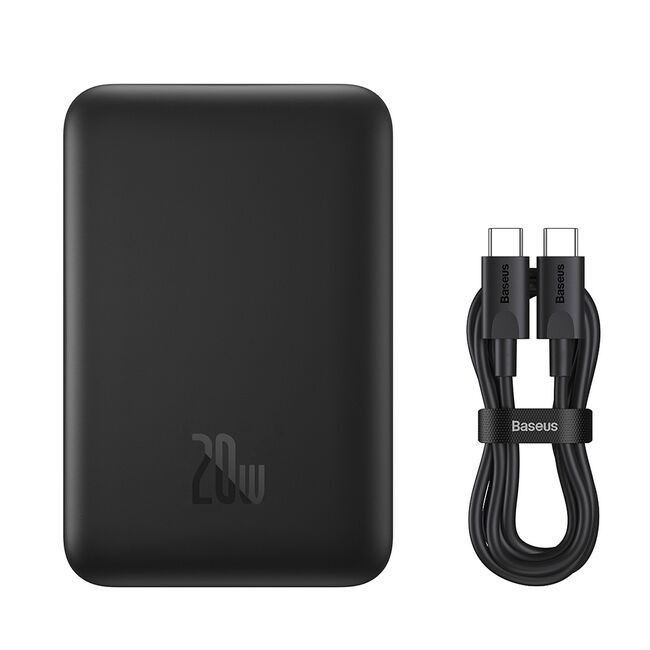Baterie Externa USB-C, MagSafe, 10000mAh, 20W + Cablu Type-C, 60W, 30cm - Baseus Magnetic Mini - Negru