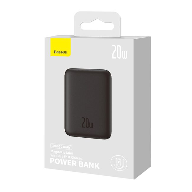 Baterie Externa USB-C, MagSafe, 10000mAh, 20W + Cablu Type-C, 60W, 30cm - Baseus Magnetic Mini - Negru