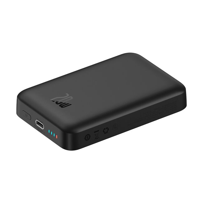 Baterie Externa USB-C, MagSafe, 10000mAh, 20W + Cablu Type-C, 60W, 30cm - Baseus Magnetic Mini - Negru