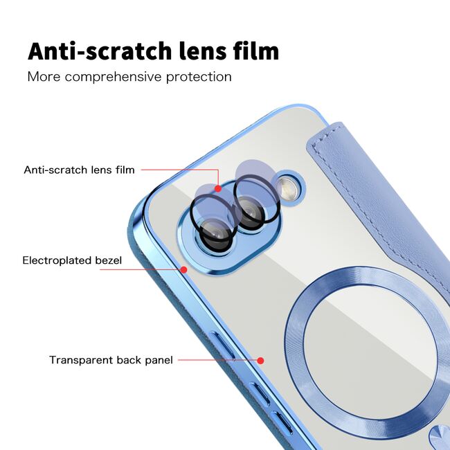Husa pentru  Google Pixel 9A EliteBook Executive Tip Carte cu Protectie RFID, Compatibilitate MagSafe si protectie lentile Transparent - Albastru deschis