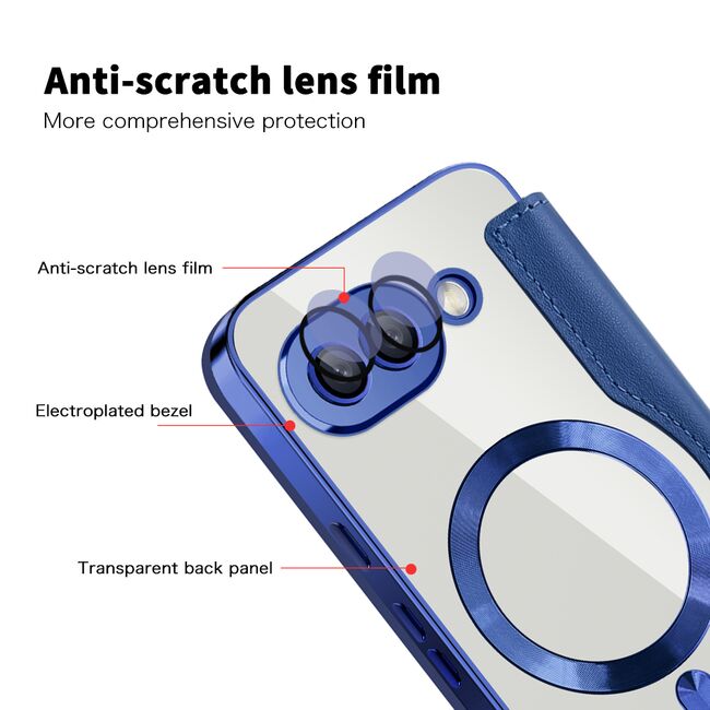 Husa pentru  Google Pixel 9A EliteBook Executive Tip Carte cu Protectie RFID, Compatibilitate MagSafe si protectie lentile Transparent - Albastru