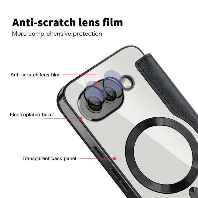 Husa pentru  Google Pixel 9A EliteBook Executive Tip Carte cu Protectie RFID, Compatibilitate MagSafe si protectie lentile Transparent - Negru