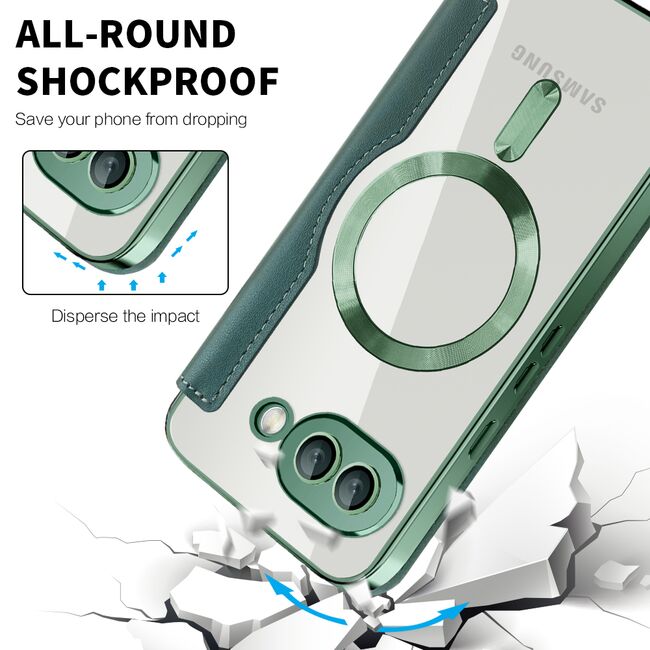 Husa pentru  Google Pixel 9A EliteBook Executive Tip Carte cu Protectie RFID, Compatibilitate MagSafe si protectie lentile Transparent - Verde