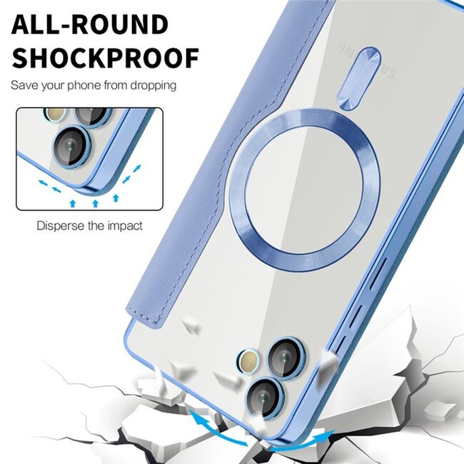 Husa pentru  Samsung Galaxy A05 EliteBook Executive Tip Carte cu Protectie RFID, Compatibilitate MagSafe si protectie lentile Transparent - Albastru deschis