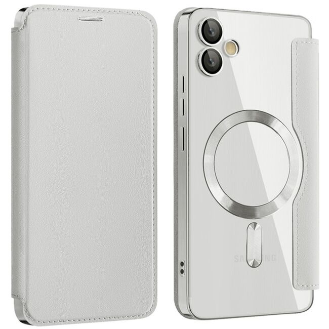 Husa pentru  Samsung Galaxy A05 EliteBook Executive Tip Carte cu Protectie RFID, Compatibilitate MagSafe si protectie lentile Transparent - Argintiu