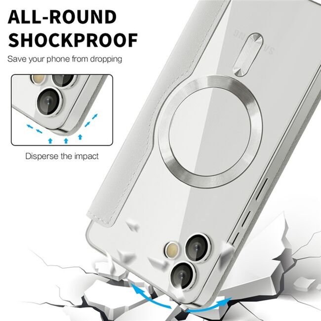 Husa pentru  Samsung Galaxy A05 EliteBook Executive Tip Carte cu Protectie RFID, Compatibilitate MagSafe si protectie lentile Transparent - Argintiu