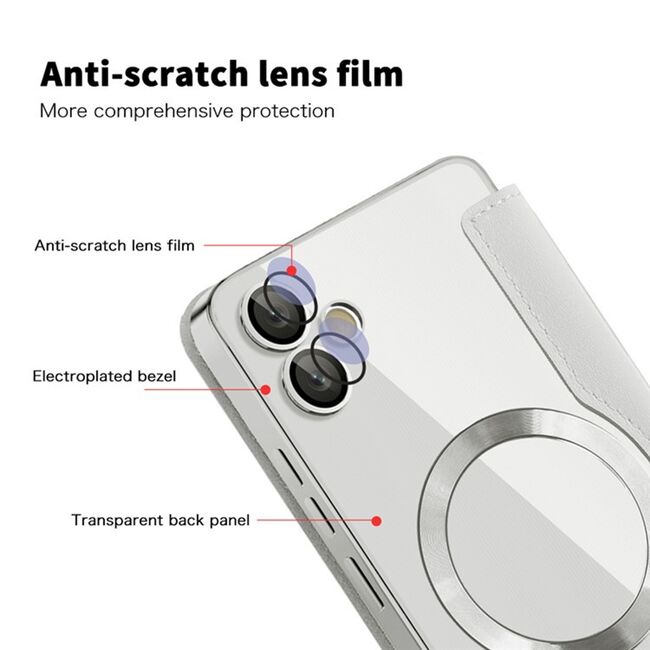 Husa pentru  Samsung Galaxy A05 EliteBook Executive Tip Carte cu Protectie RFID, Compatibilitate MagSafe si protectie lentile Transparent - Argintiu