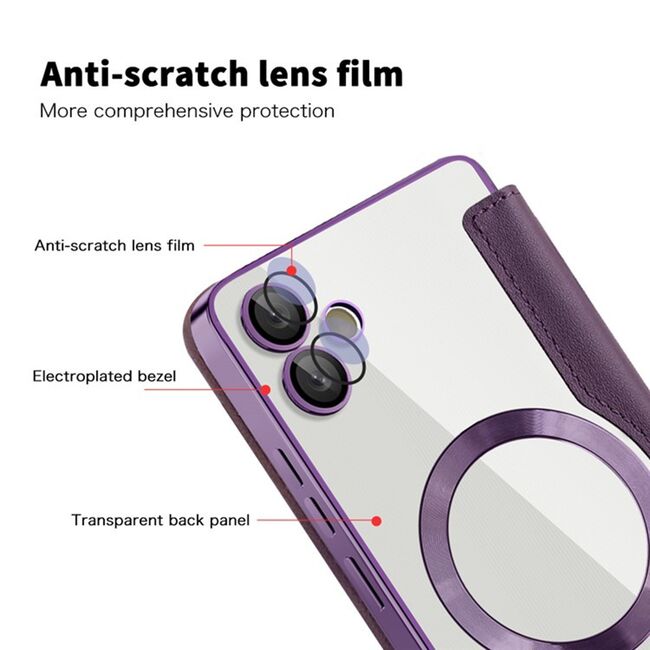 Husa pentru  Samsung Galaxy A05 EliteBook Executive Tip Carte cu Protectie RFID, Compatibilitate MagSafe si protectie lentile Transparent - Mov