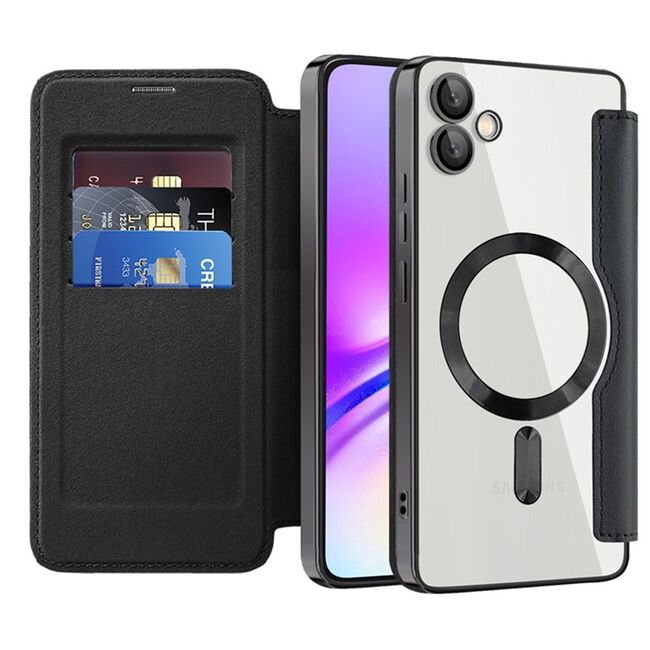 Husa pentru  Samsung Galaxy A05 EliteBook Executive Tip Carte cu Protectie RFID, Compatibilitate MagSafe si protectie lentile Transparent - Negru