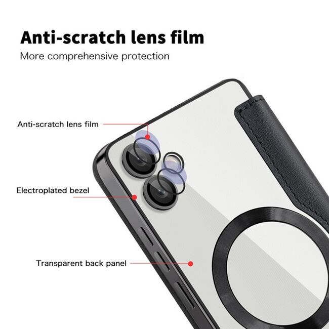 Husa pentru  Samsung Galaxy A05 EliteBook Executive Tip Carte cu Protectie RFID, Compatibilitate MagSafe si protectie lentile Transparent - Negru