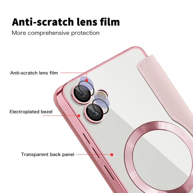 Husa pentru  Samsung Galaxy A05 EliteBook Executive Tip Carte cu Protectie RFID, Compatibilitate MagSafe si protectie lentile Transparent - Roz