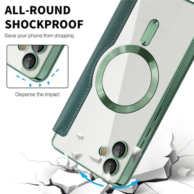 Husa pentru  Samsung Galaxy A05 EliteBook Executive Tip Carte cu Protectie RFID, Compatibilitate MagSafe si protectie lentile Transparent - Verde