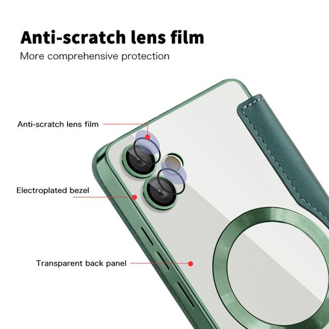 Husa pentru  Samsung Galaxy A05 EliteBook Executive Tip Carte cu Protectie RFID, Compatibilitate MagSafe si protectie lentile Transparent - Verde