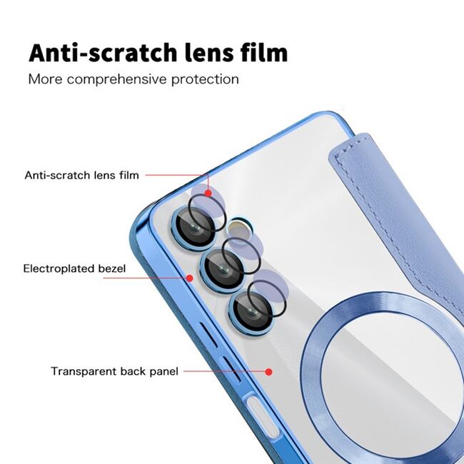 Husa pentru  Samsung Galaxy A05s EliteBook Executive Tip Carte cu Protectie RFID, Compatibilitate MagSafe si protectie lentile Transparent - Albastru deschis