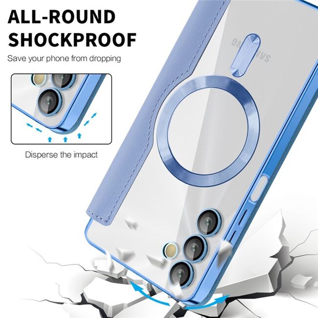 Husa pentru  Samsung Galaxy A05s EliteBook Executive Tip Carte cu Protectie RFID, Compatibilitate MagSafe si protectie lentile Transparent - Albastru deschis