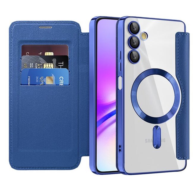 Husa pentru  Samsung Galaxy A05s EliteBook Executive Tip Carte cu Protectie RFID, Compatibilitate MagSafe si protectie lentile Transparent - Albastru