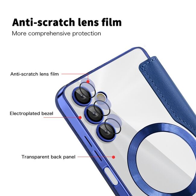 Husa pentru  Samsung Galaxy A05s EliteBook Executive Tip Carte cu Protectie RFID, Compatibilitate MagSafe si protectie lentile Transparent - Albastru
