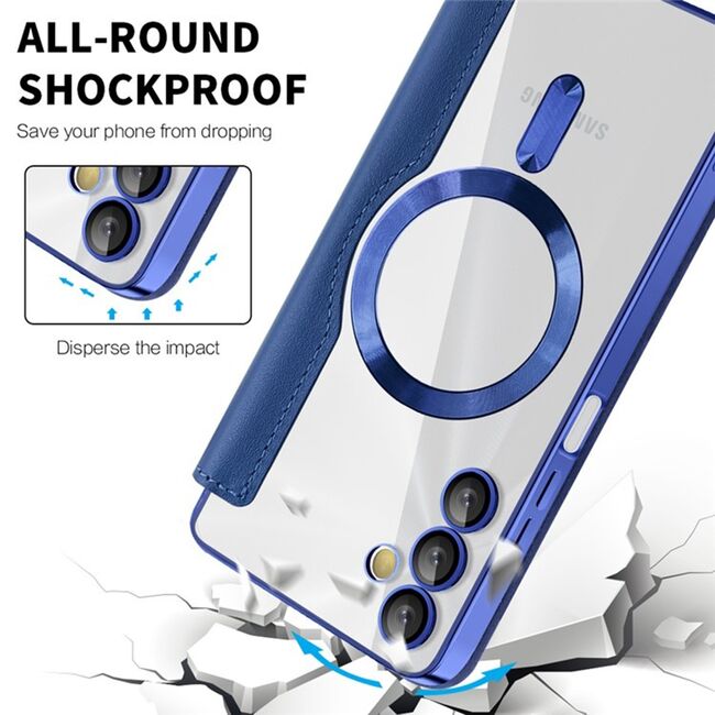 Husa pentru  Samsung Galaxy A05s EliteBook Executive Tip Carte cu Protectie RFID, Compatibilitate MagSafe si protectie lentile Transparent - Albastru