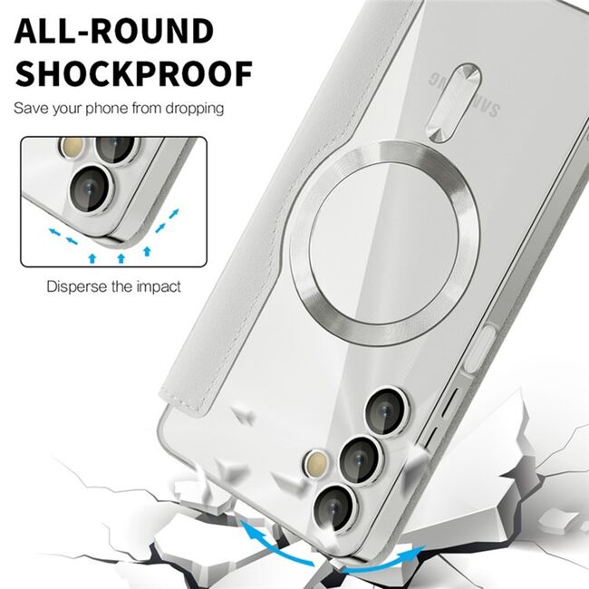 Husa pentru  Samsung Galaxy A05s EliteBook Executive Tip Carte cu Protectie RFID, Compatibilitate MagSafe si protectie lentile Transparent - Argintiu