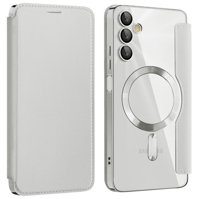 Husa pentru  Samsung Galaxy A05s EliteBook Executive Tip Carte cu Protectie RFID, Compatibilitate MagSafe si protectie lentile Transparent - Argintiu