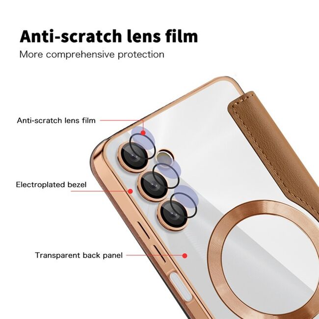 Husa pentru  Samsung Galaxy A05s EliteBook Executive Tip Carte cu Protectie RFID, Compatibilitate MagSafe si protectie lentile Transparent - Maro