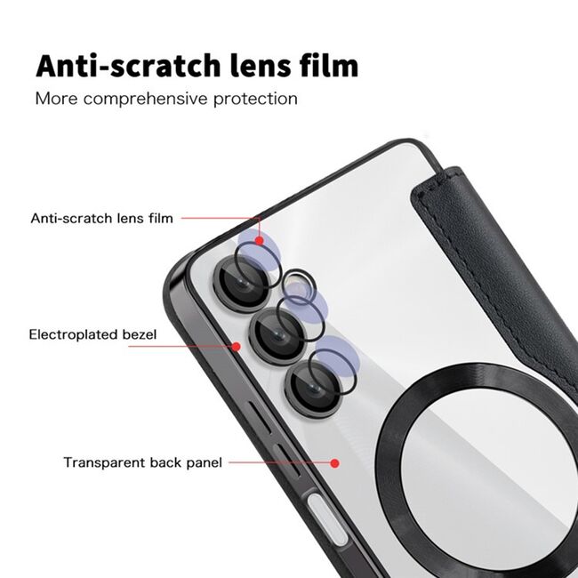 Husa pentru  Samsung Galaxy A05s EliteBook Executive Tip Carte cu Protectie RFID, Compatibilitate MagSafe si protectie lentile Transparent - Negru