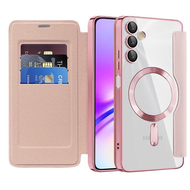 Husa pentru  Samsung Galaxy A05s EliteBook Executive Tip Carte cu Protectie RFID, Compatibilitate MagSafe si protectie lentile Transparent - Roz
