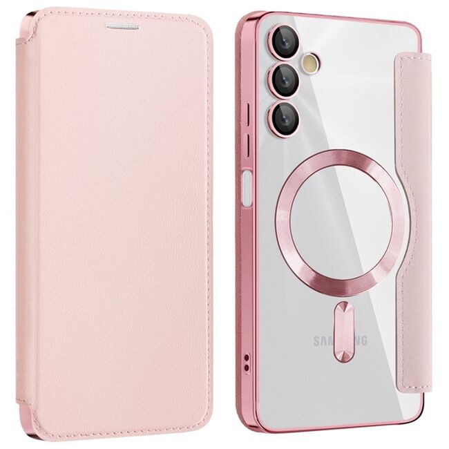 Husa pentru  Samsung Galaxy A05s EliteBook Executive Tip Carte cu Protectie RFID, Compatibilitate MagSafe si protectie lentile Transparent - Roz