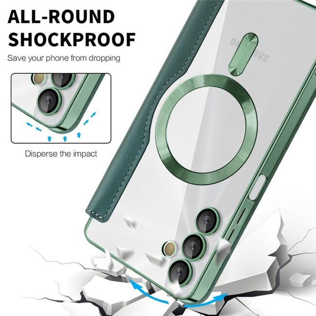 Husa pentru  Samsung Galaxy A05s EliteBook Executive Tip Carte cu Protectie RFID, Compatibilitate MagSafe si protectie lentile Transparent - Verde