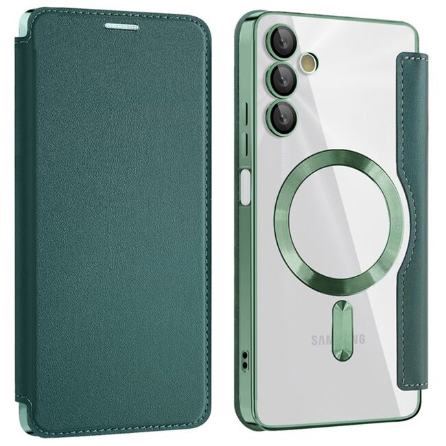 Husa pentru  Samsung Galaxy A05s EliteBook Executive Tip Carte cu Protectie RFID, Compatibilitate MagSafe si protectie lentile Transparent - Verde