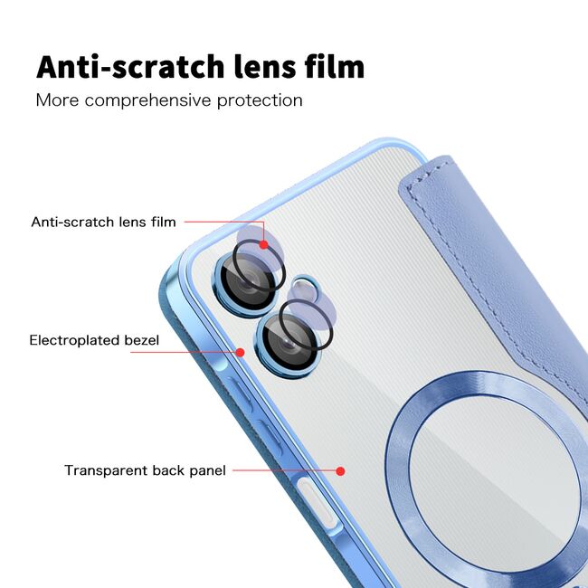 Husa pentru  Samsung Galaxy A06 EliteBook Executive Tip Carte cu Protectie RFID, Compatibilitate MagSafe si protectie lentile Transparent - Albastru deschis