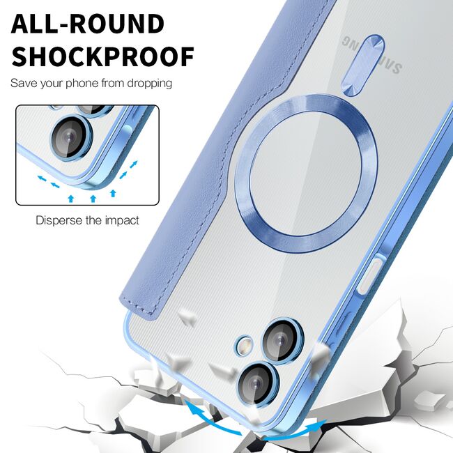 Husa pentru  Samsung Galaxy A06 EliteBook Executive Tip Carte cu Protectie RFID, Compatibilitate MagSafe si protectie lentile Transparent - Albastru deschis