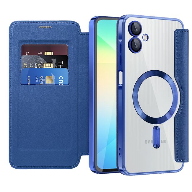 Husa pentru  Samsung Galaxy A06 EliteBook Executive Tip Carte cu Protectie RFID, Compatibilitate MagSafe si protectie lentile Transparent - Albastru