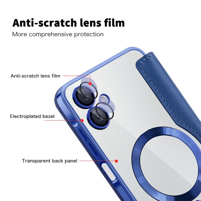 Husa pentru  Samsung Galaxy A06 EliteBook Executive Tip Carte cu Protectie RFID, Compatibilitate MagSafe si protectie lentile Transparent - Albastru