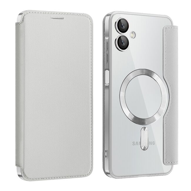 Husa pentru  Samsung Galaxy A06 EliteBook Executive Tip Carte cu Protectie RFID, Compatibilitate MagSafe si protectie lentile Transparent - Argintiu