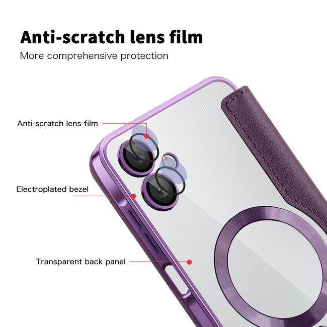 Husa pentru  Samsung Galaxy A06 EliteBook Executive Tip Carte cu Protectie RFID, Compatibilitate MagSafe si protectie lentile Transparent - Mov