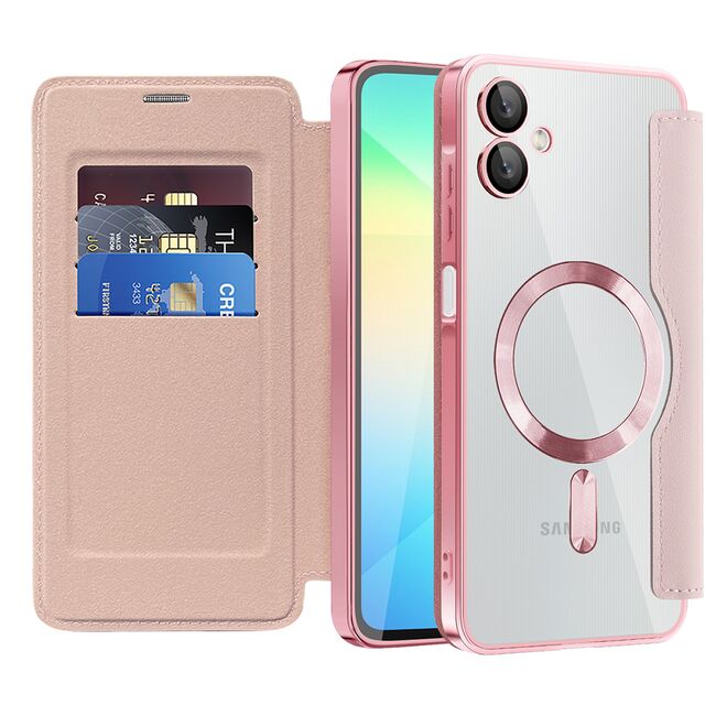 Husa pentru  Samsung Galaxy A06 EliteBook Executive Tip Carte cu Protectie RFID, Compatibilitate MagSafe si protectie lentile Transparent - Roz