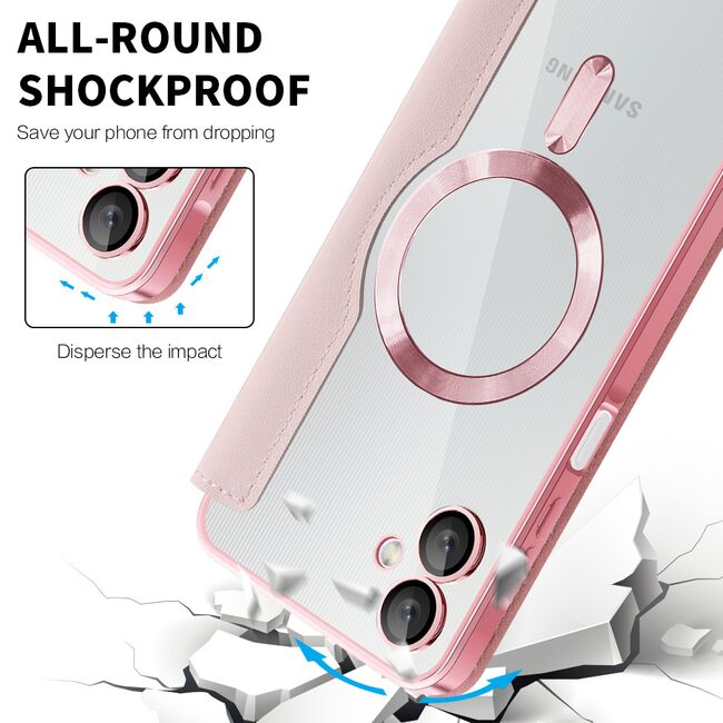 Husa pentru  Samsung Galaxy A06 EliteBook Executive Tip Carte cu Protectie RFID, Compatibilitate MagSafe si protectie lentile Transparent - Roz