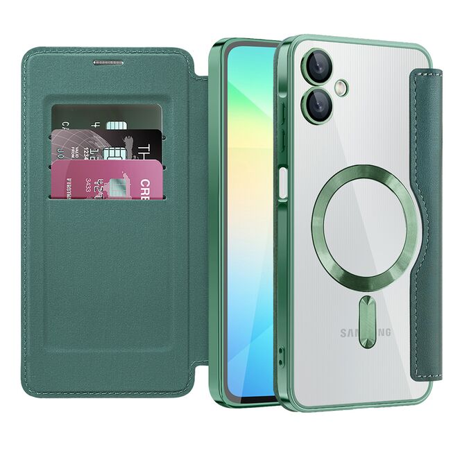 Husa pentru  Samsung Galaxy A06 EliteBook Executive Tip Carte cu Protectie RFID, Compatibilitate MagSafe si protectie lentile Transparent - Verde