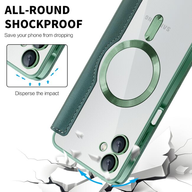 Husa pentru  Samsung Galaxy A06 EliteBook Executive Tip Carte cu Protectie RFID, Compatibilitate MagSafe si protectie lentile Transparent - Verde