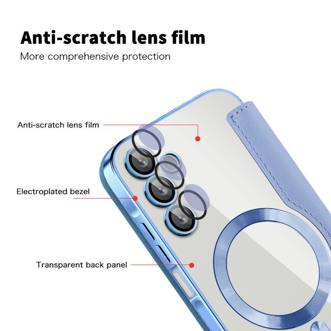 Husa pentru  Samsung Galaxy A15 EliteBook Executive Tip Carte cu Protectie RFID, Compatibilitate MagSafe si protectie lentile Transparent - Albastru deschis