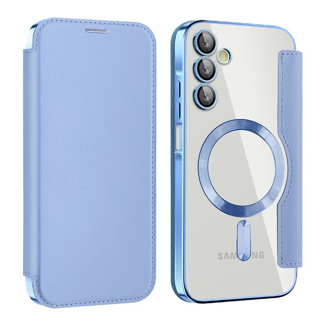 Husa pentru  Samsung Galaxy A15 EliteBook Executive Tip Carte cu Protectie RFID, Compatibilitate MagSafe si protectie lentile Transparent - Albastru deschis