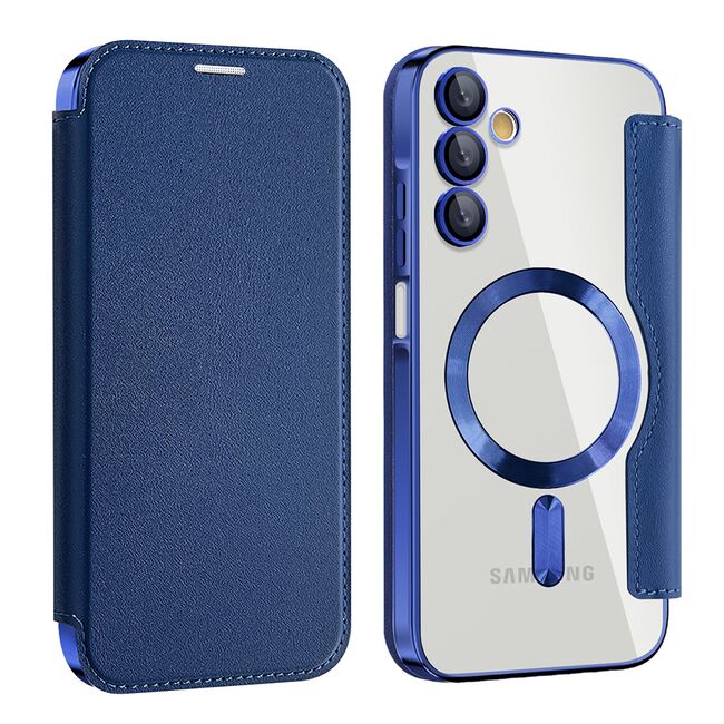 Husa pentru  Samsung Galaxy A15 EliteBook Executive Tip Carte cu Protectie RFID, Compatibilitate MagSafe si protectie lentile Transparent - Albastru