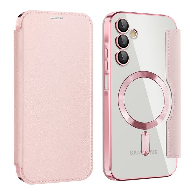 Husa pentru  Samsung Galaxy A15 EliteBook Executive Tip Carte cu Protectie RFID, Compatibilitate MagSafe si protectie lentile Transparent - Roz