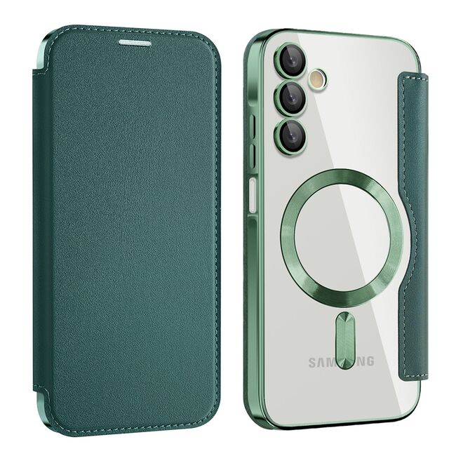 Husa pentru  Samsung Galaxy A15 EliteBook Executive Tip Carte cu Protectie RFID, Compatibilitate MagSafe si protectie lentile Transparent - Verde