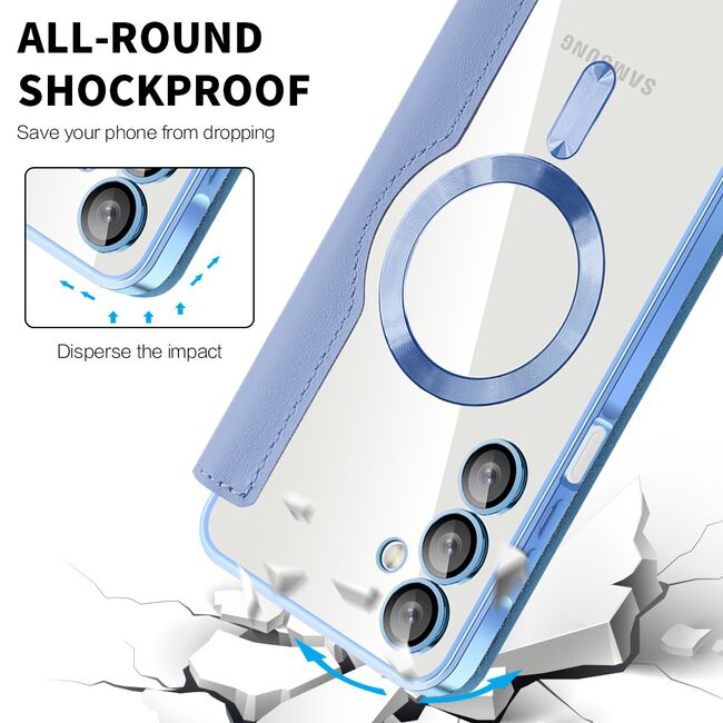 Husa pentru  Samsung Galaxy A16 EliteBook Executive Tip Carte cu Protectie RFID, Compatibilitate MagSafe si protectie lentile Transparent - Albastru deschis